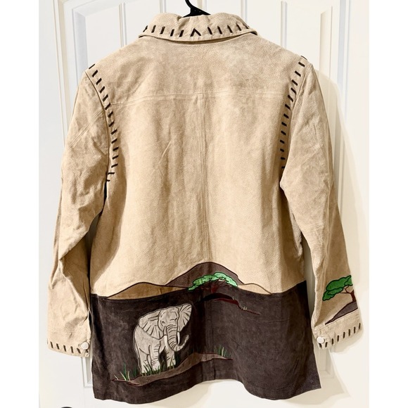 Suede Leather Jacket The Quacker Factory Embroidered Safari Size M - Picture 9 of 14